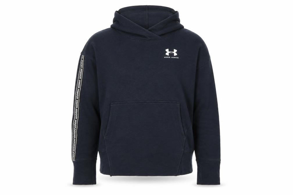 Under Armour Boys Black YLG Fitted Pullover Hoodie with Logo Trim