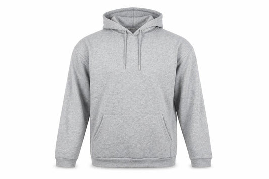 Front view of ASOS Men’s Grey Pullover Hoodie, size M, Regular Fit