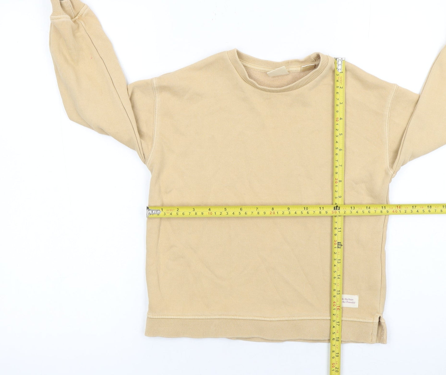 ZARA Girls Beige Cotton Blend Pullover Sweatshirt 5-6 Years Casual Crew Neck