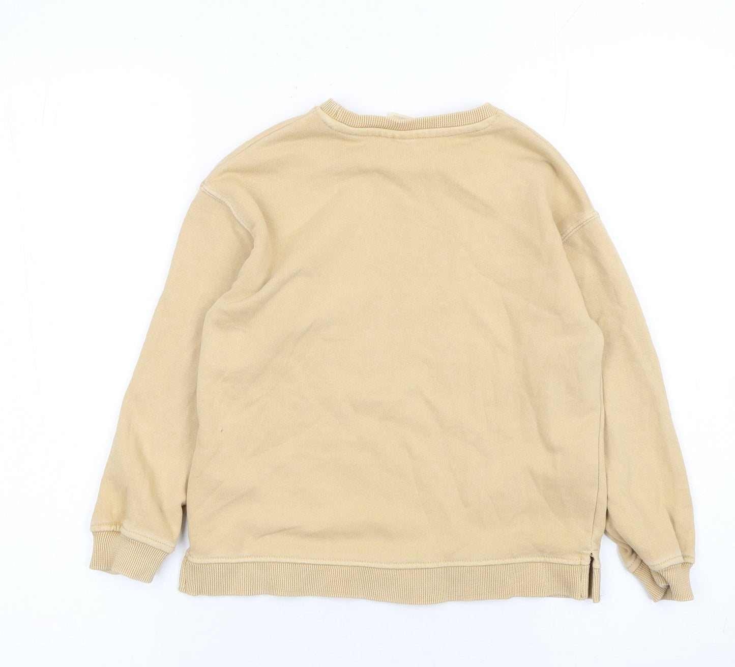 ZARA Girls Beige Cotton Blend Pullover Sweatshirt 5-6 Years Casual Crew Neck