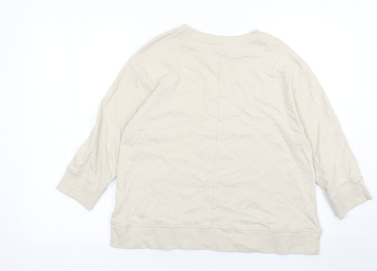 Zara Women Beige Cotton Crew Neck Pullover Sweatshirt M
