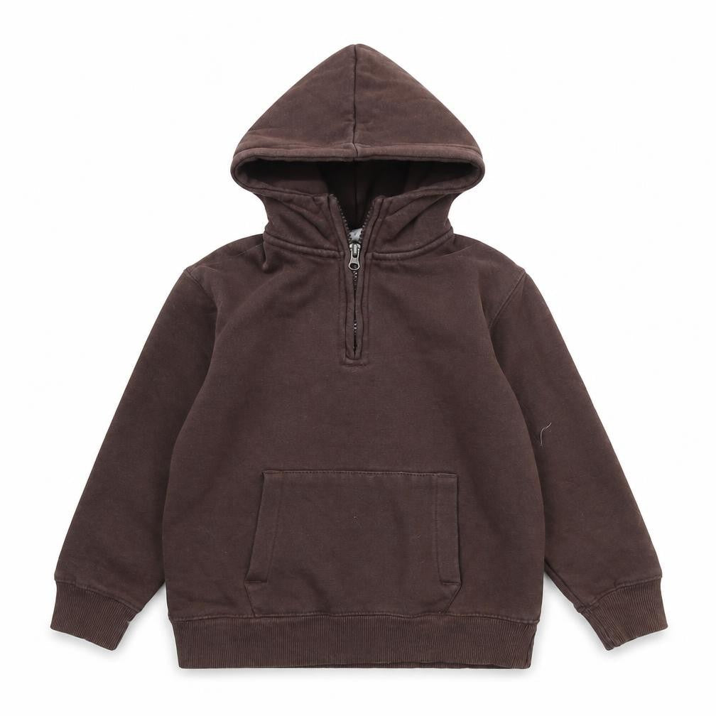 ZARA Boys Brown 7-8 Years Cotton Fleece Henley Hoodie