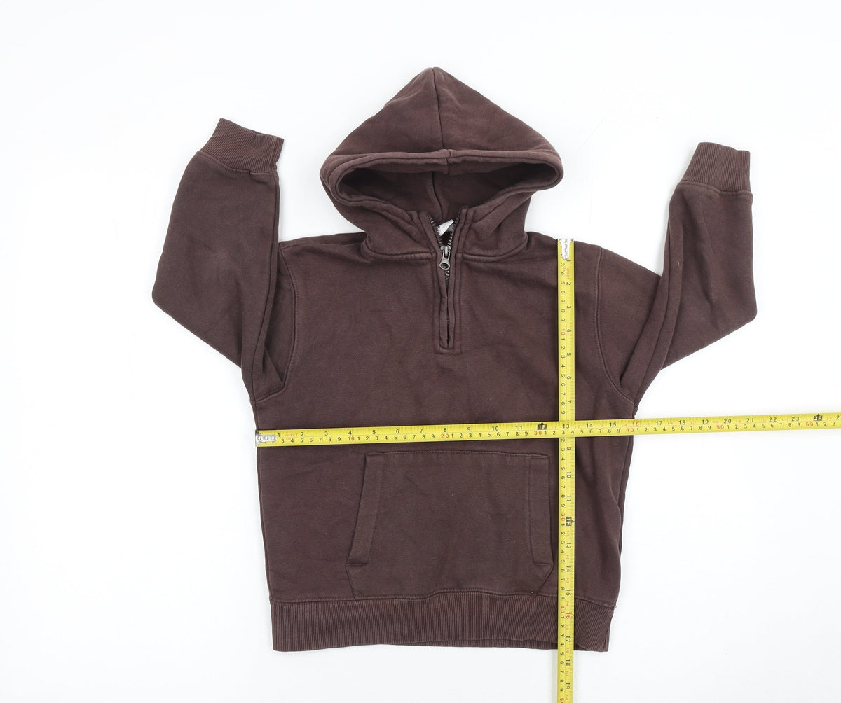 ZARA Boys Brown 7-8 Years Cotton Fleece Henley Hoodie