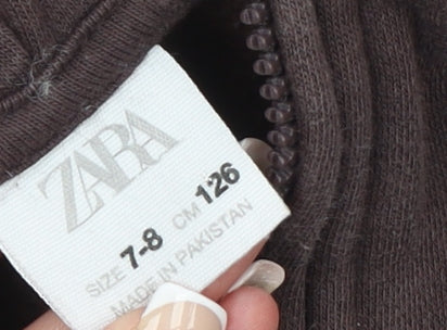 ZARA Boys Brown 7-8 Years Cotton Fleece Henley Hoodie