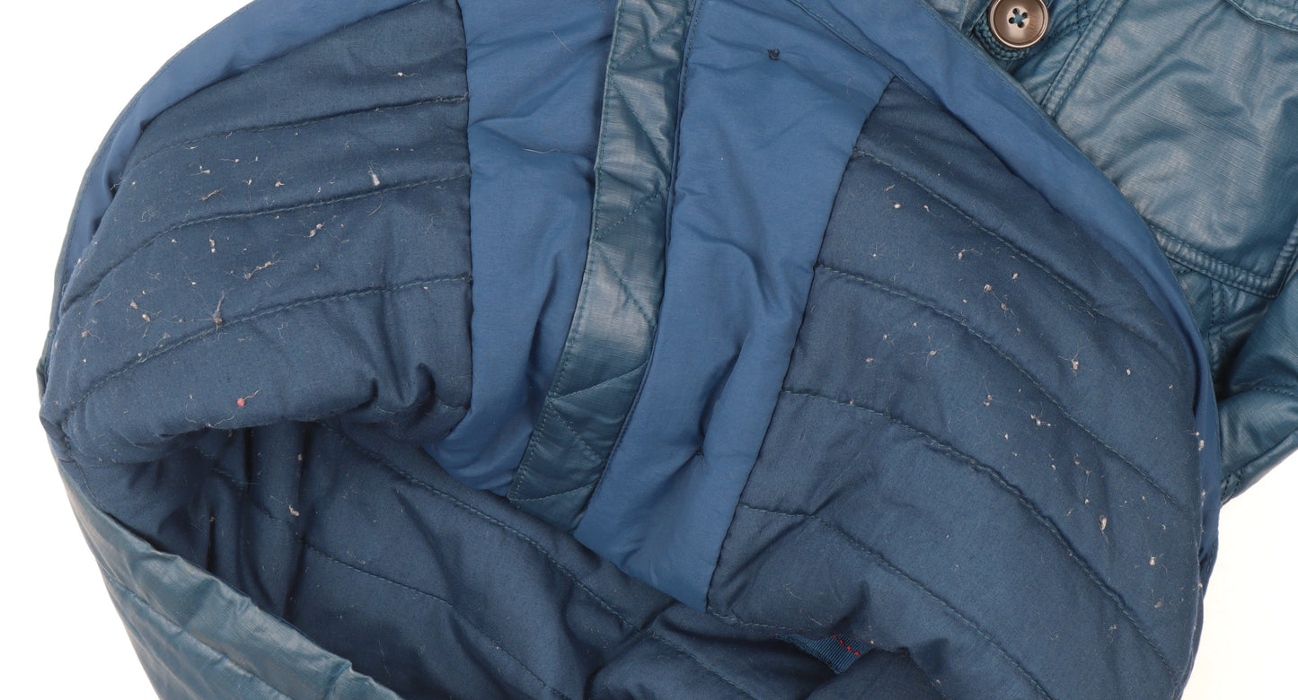 Next Womens Blue Hooded Belted Parka Jacket Size 10
