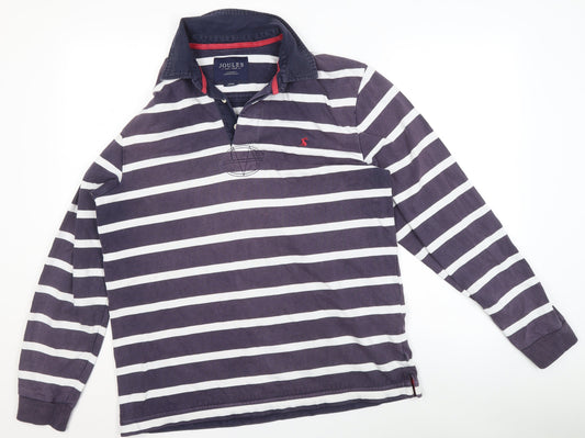 Joules Women's Navy White Stripe Henley Sweatshirt Size L Cotton