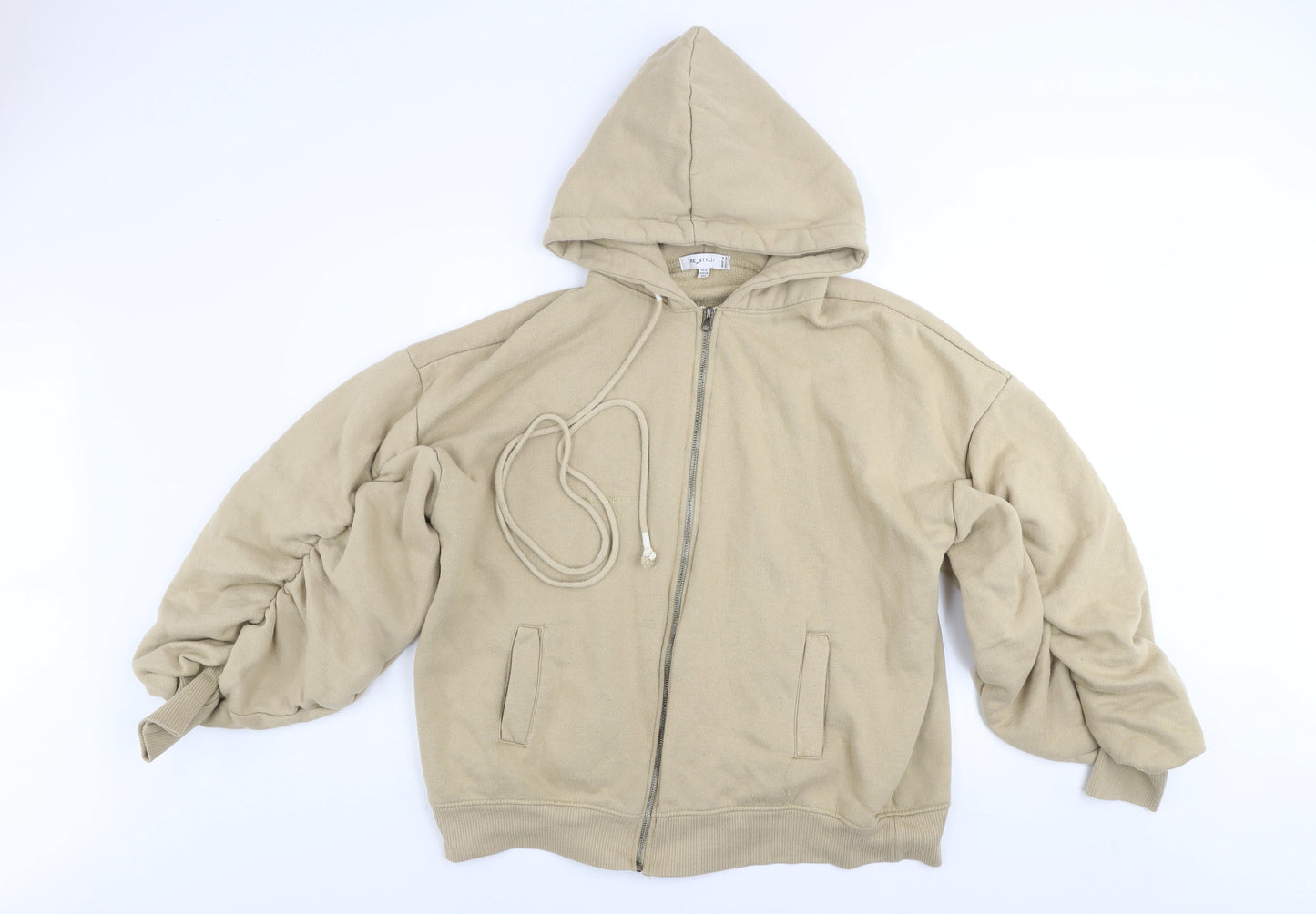 RE_STYLD Women’s Beige Hooded Zip Track Jacket Size 10 Cotton Blend