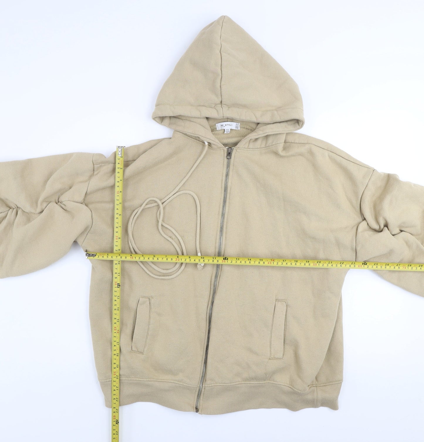 RE_STYLD Women’s Beige Hooded Zip Track Jacket Size 10 Cotton Blend