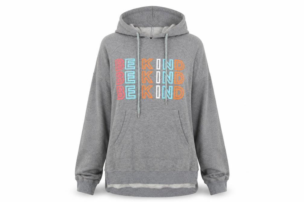 Achiouwa Women’s Grey Pullover Hoodie BE KIND Graphic Size S