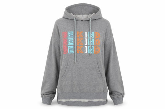 Achiouwa Women’s Grey Pullover Hoodie BE KIND Graphic Size S