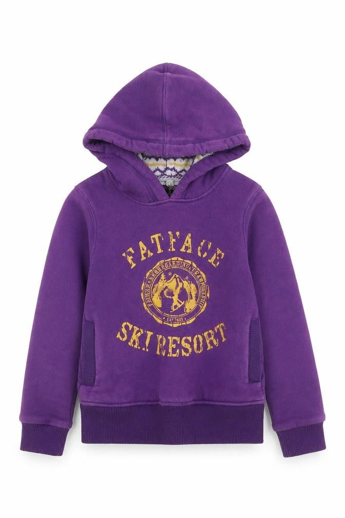 Fat Face Girls Purple Hoodie 8-9 Years Pullover Fleece Ski Resort Style