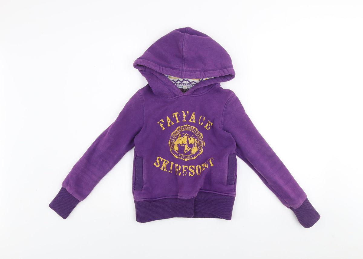 Fat Face Girls Purple Hoodie 8-9 Years Pullover Fleece Ski Resort Style