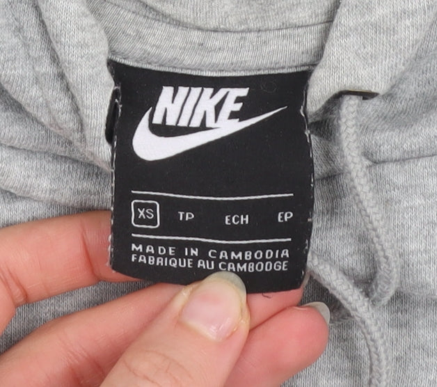 Nike Women Grey Pullover Hoodie XS Cotton Blend Casual Sweatshirt