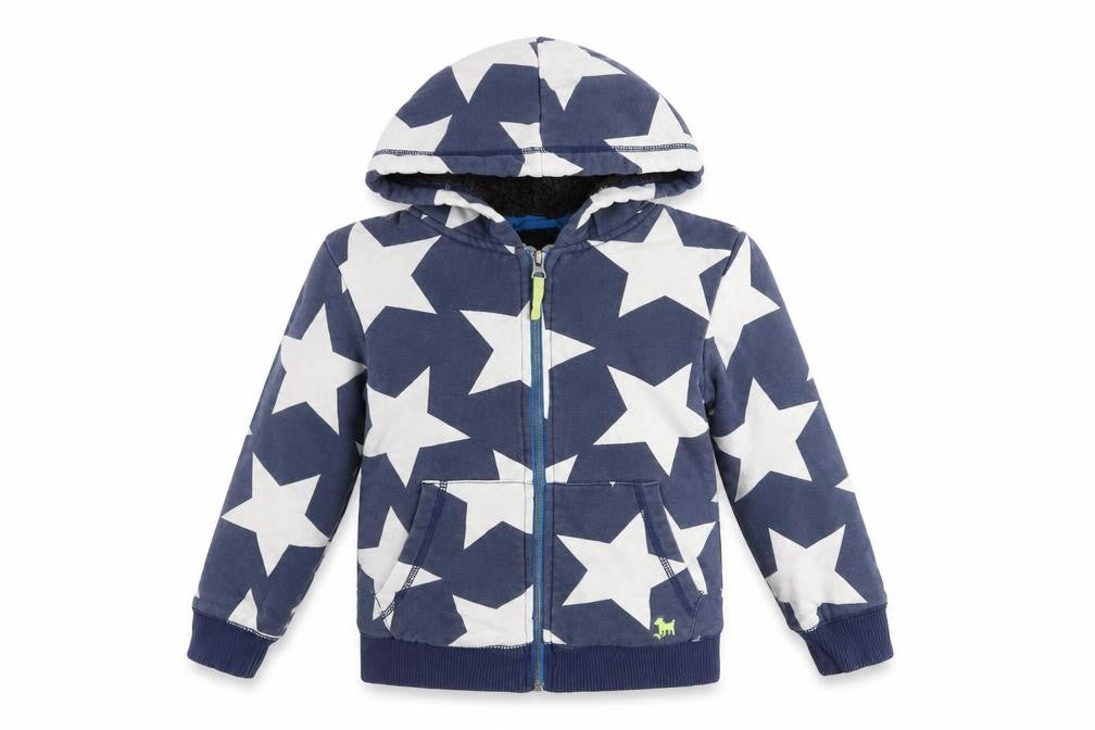 Mini Boden Girls Blue Star Print Hooded Zip Jacket 5-6 Years