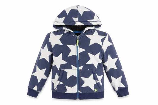 Mini Boden Girls Blue Star Print Hooded Zip Jacket 5-6 Years