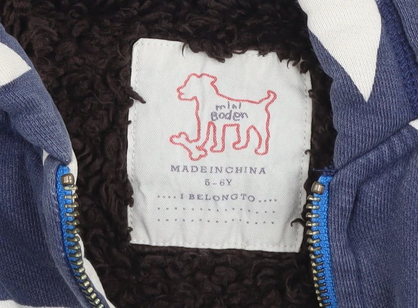 Mini Boden Girls Blue Star Print Hooded Zip Jacket 5-6 Years