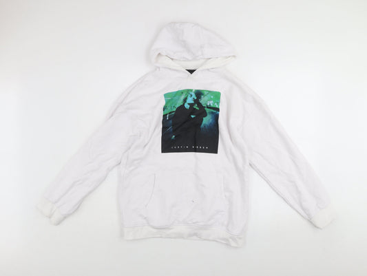 Justin Bieber Girls White Pullover Hoodie 13-14 Years Graphic Print