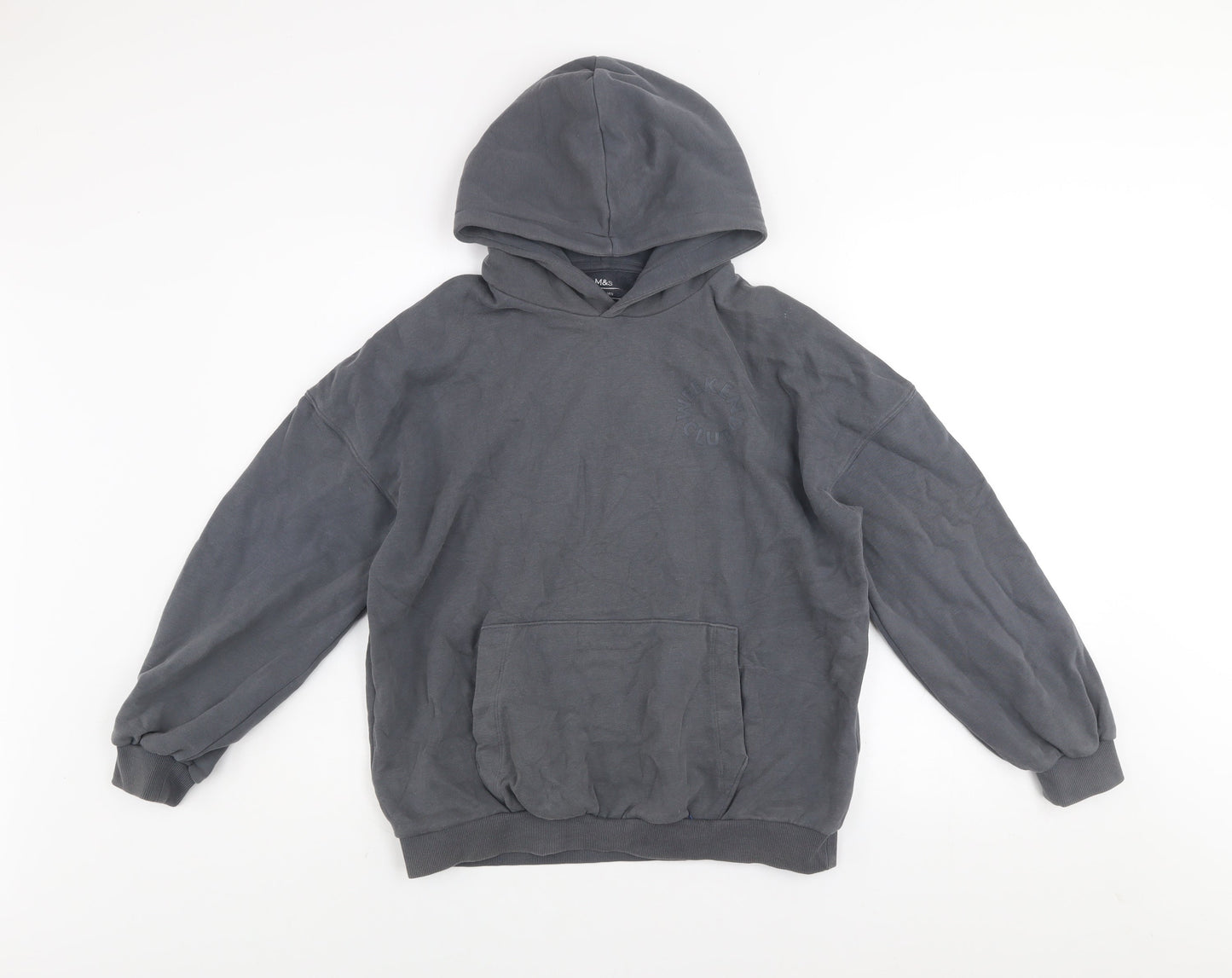 Marks and Spencer Girls Grey Pullover Hoodie 13-14 Years Cotton Blend