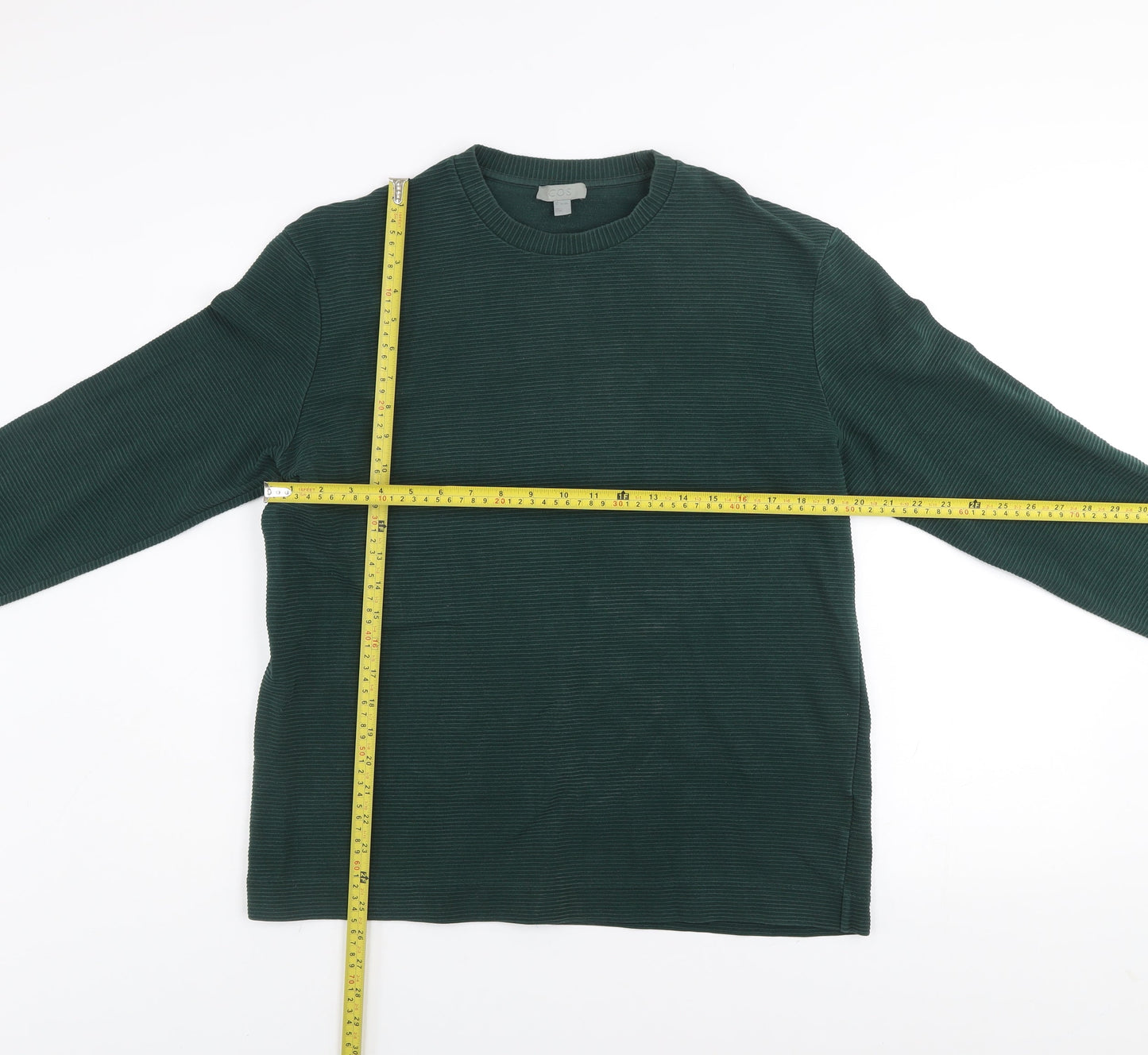 COS Men's Green Cotton Crew Neck L Pullover Sweatshirt