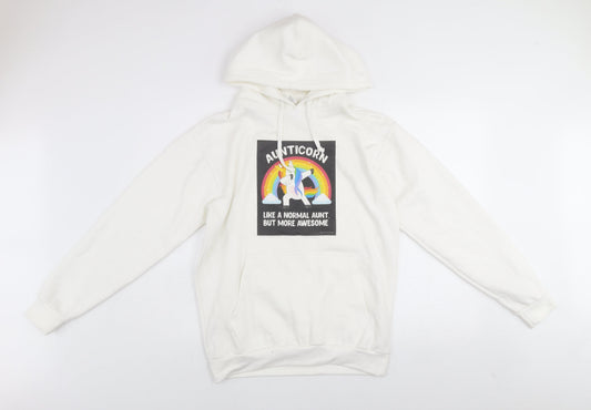 Stars & Stripes Women's White Pullover Hoodie Unicorn Graphic Size S