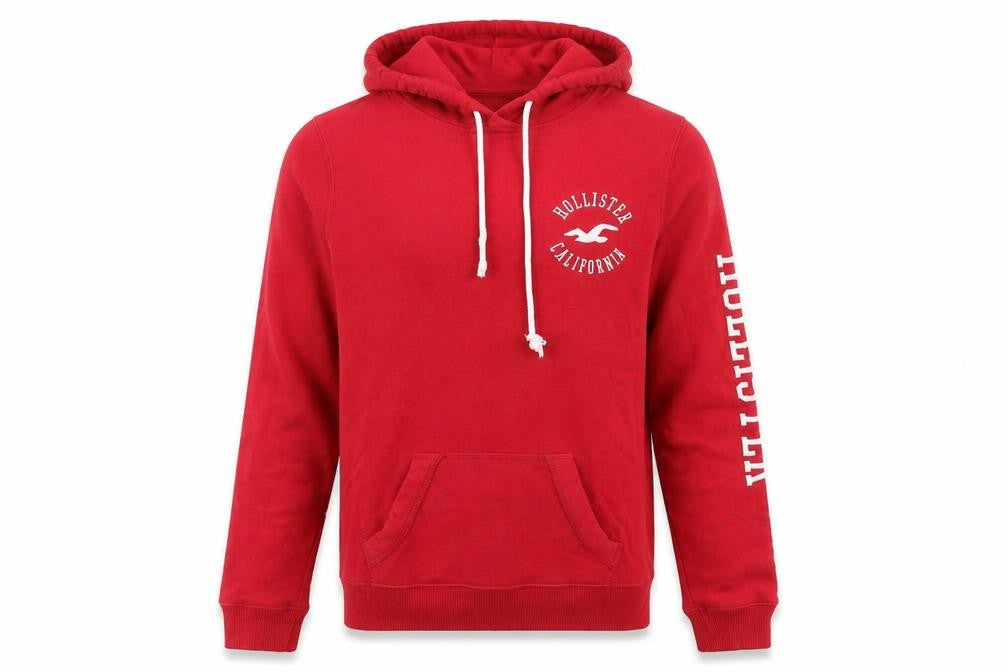 Hollister Men's Red Pullover Hoodie XS Graphic Logo Hooded Sweatshirt