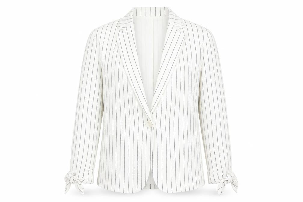 Tu Women White Striped Linen Blend Single-Breasted Blazer Size 12