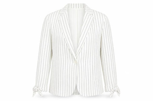 Tu Women White Striped Linen Blend Single-Breasted Blazer Size 12