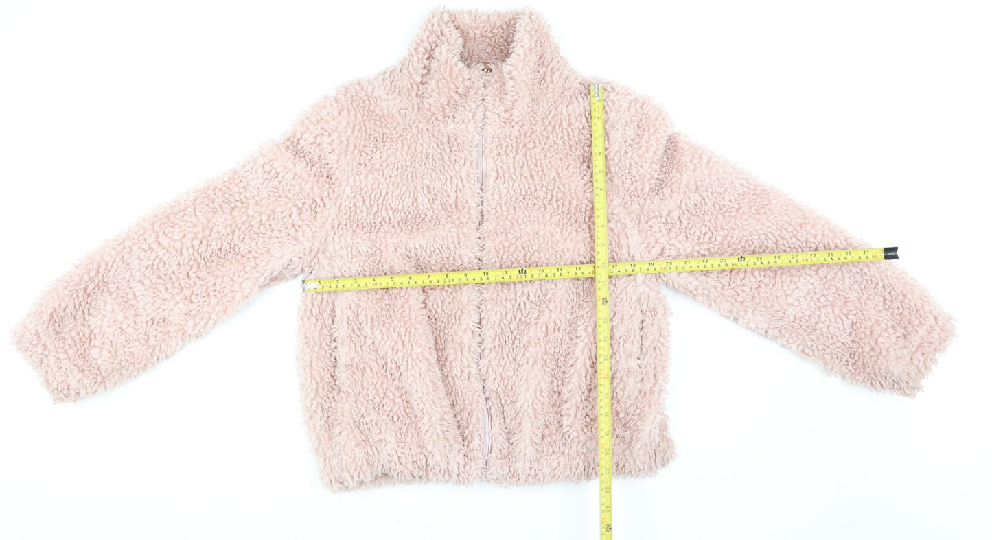 Dorothy Perkins Women Pink Faux Fur Full Zip Hoodie UK 16