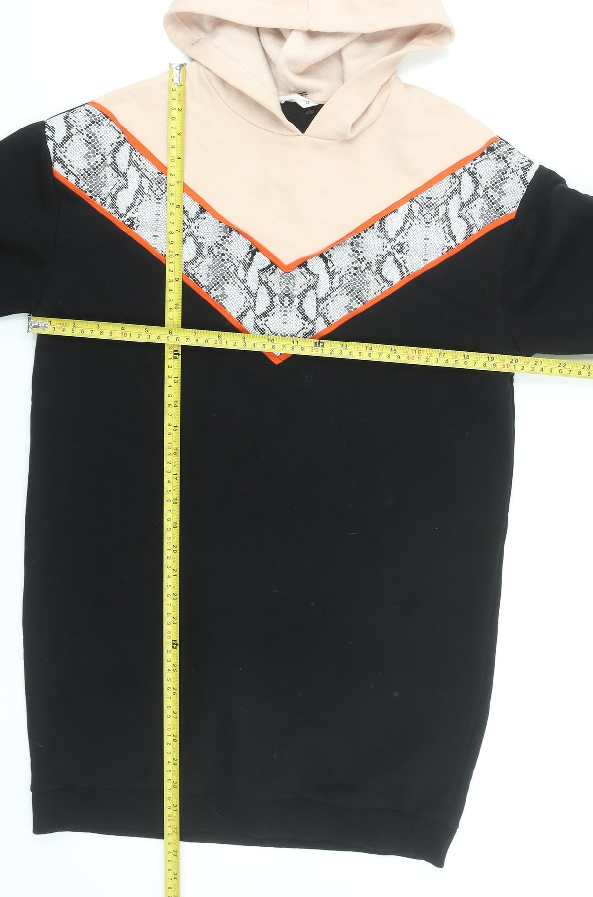 Candy Couture Girls Beige & Black Hoodie T-Shirt Dress Snake Print 15 Years