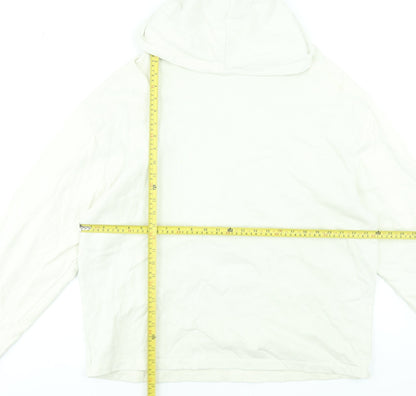 Back view of ASOS DESIGN Men’s Ivory Pullover Hoodie M Graphic Silver Lake USA