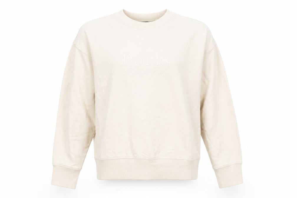 H&M Women Beige Paris Embroidered Pullover Sweatshirt XXS