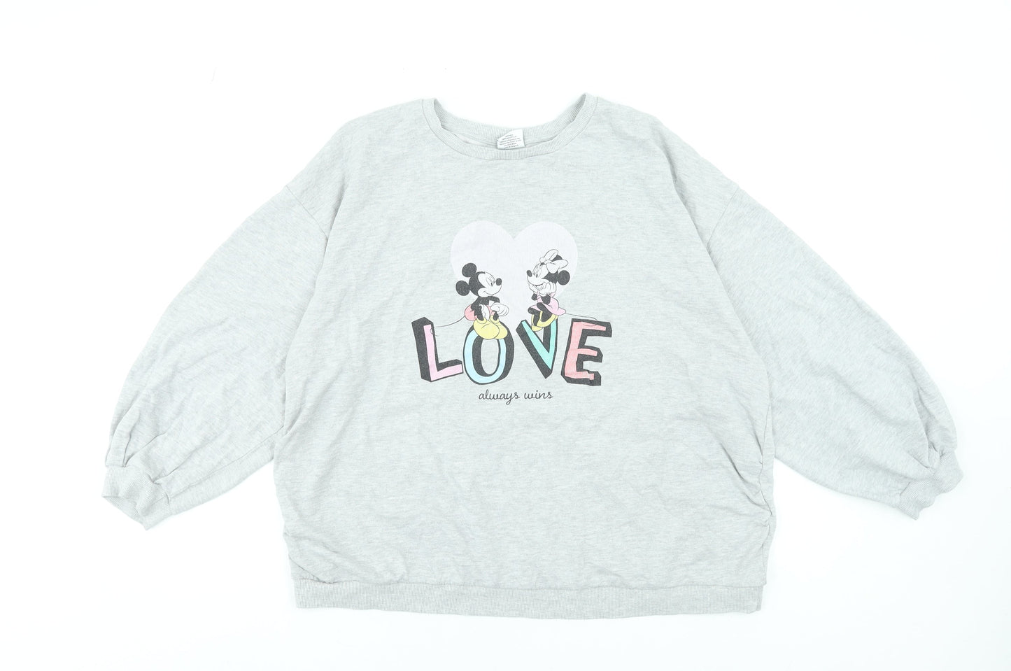Disney Women Grey Mickey & Minnie Love Pullover Sweatshirt Size 18