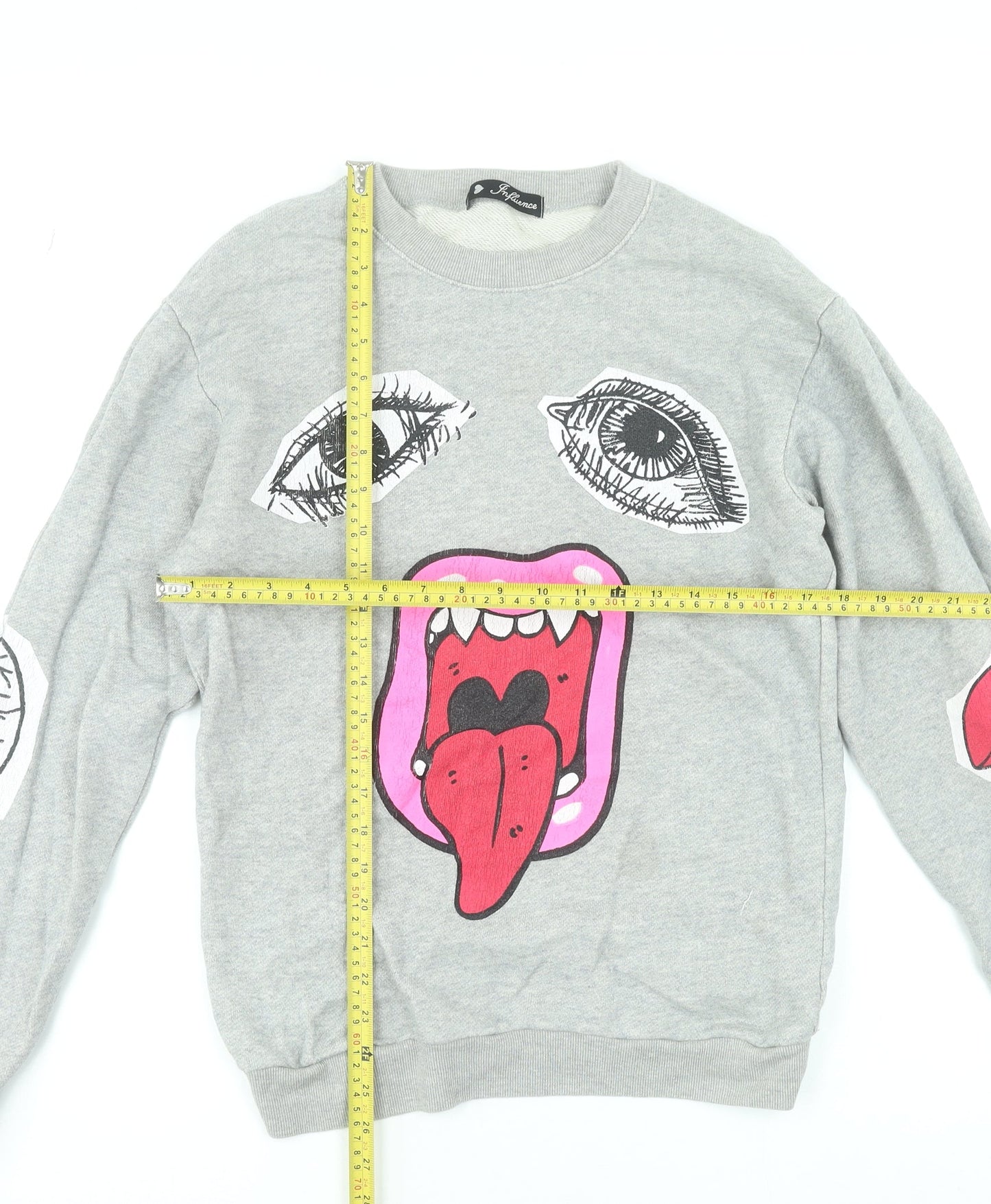 Influence Womens Grey Graphic Print Crew Neck Sweatshirt Size 12
