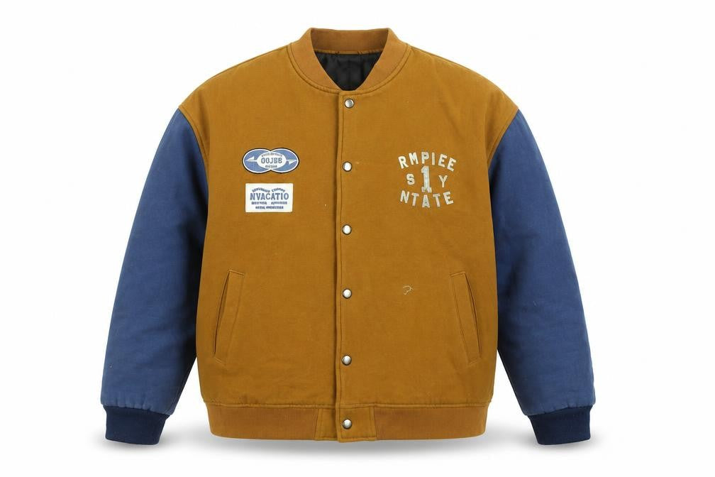 Gujee Men's Brown Varsity Jacket L Collared Cotton Retro Style
