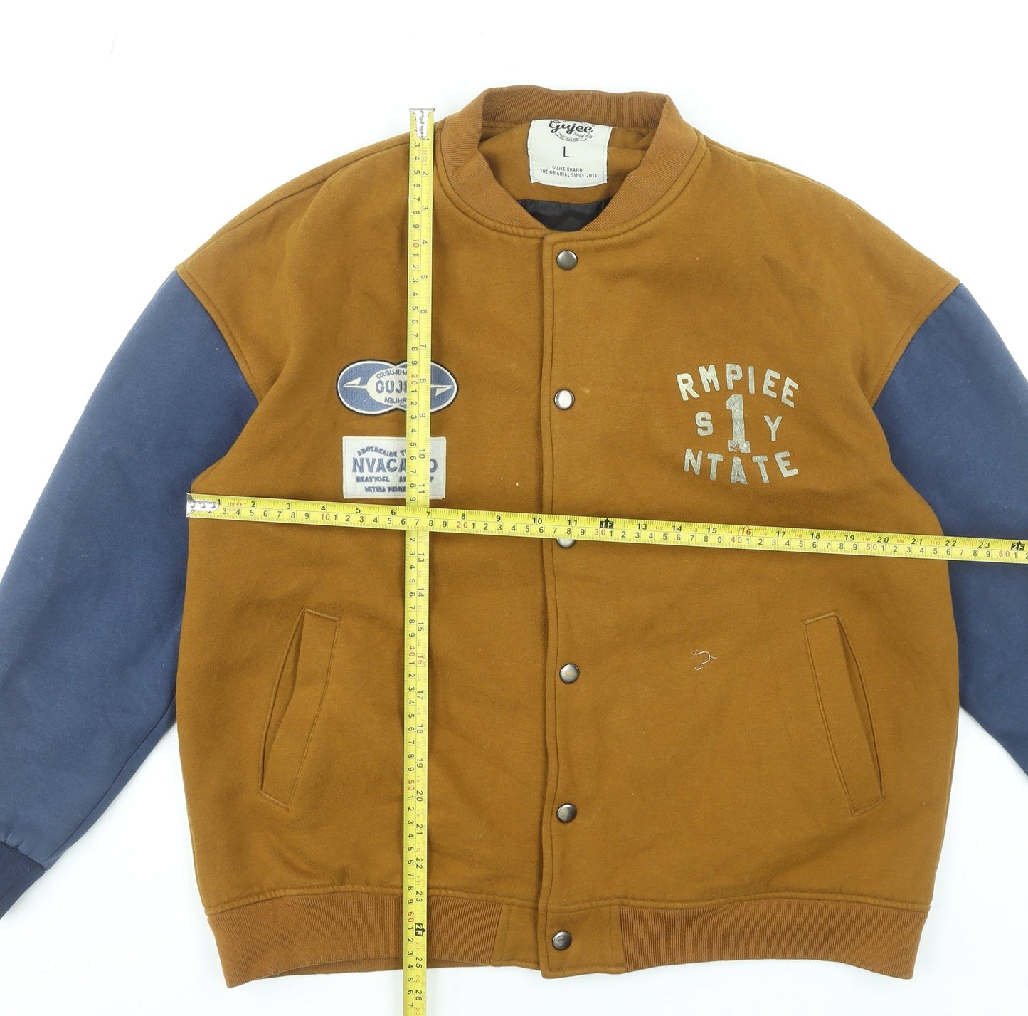 Gujee Men's Brown Varsity Jacket L Collared Cotton Retro Style