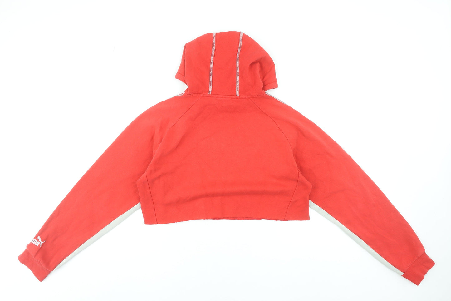 Puma Womens Red Cropped Hoodie UK Size 10-12 Cotton Blend