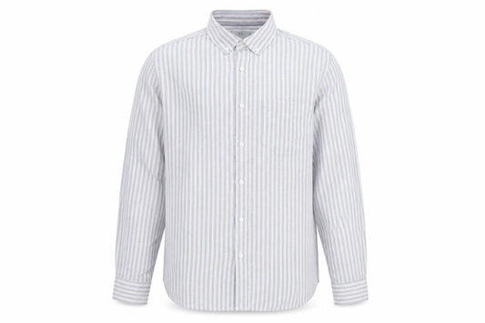 Marks & Spencer Men's Blue Striped Cotton Long Sleeve Dress Shirt Medium