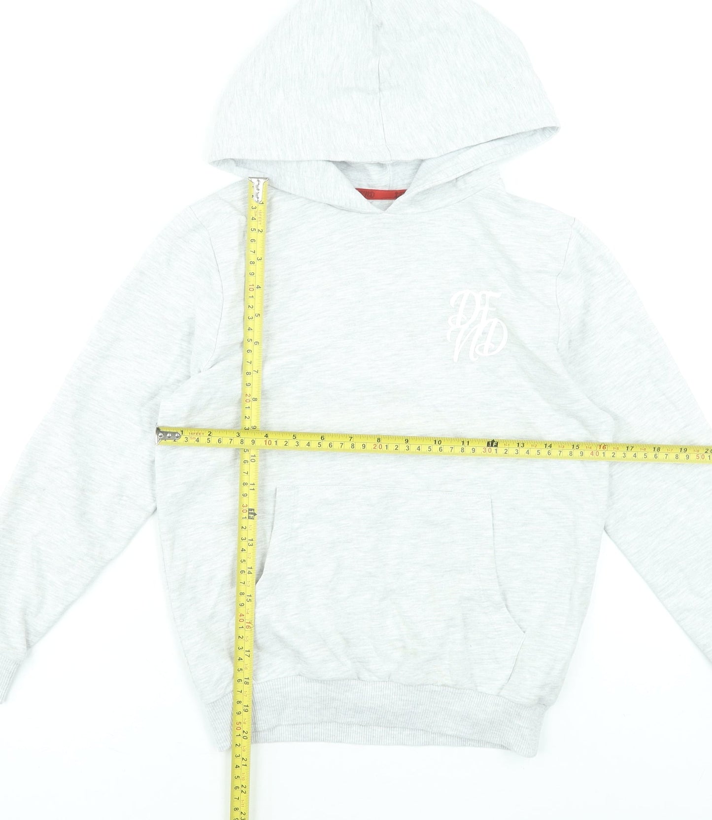 DFND Boys Grey Pullover Hoodie 11-12 Years Cotton Blend Logo Sweatshirt