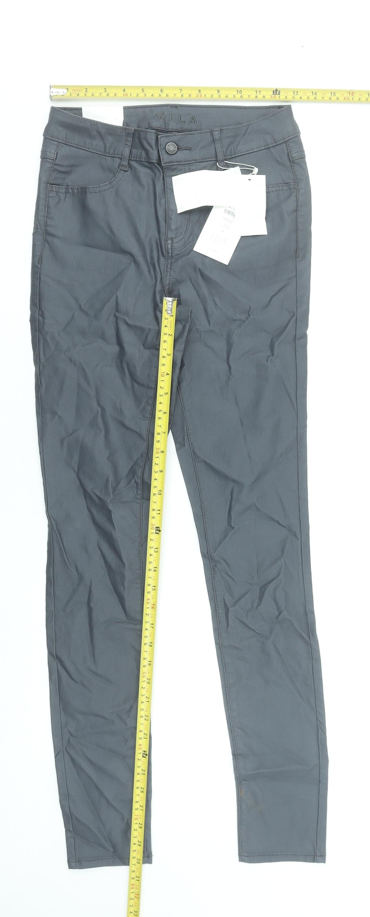 VILA Womens Grey Skinny Jeans Size 12 Stretch Coated Viscose Blend