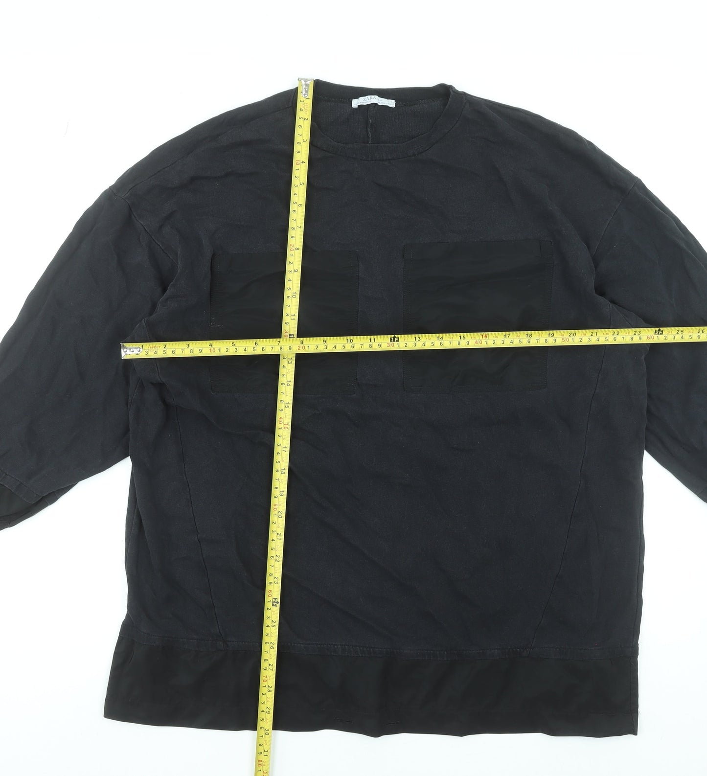 Zara Women Black Basic Cotton Blend 3/4 Sleeve Blouse Size 8