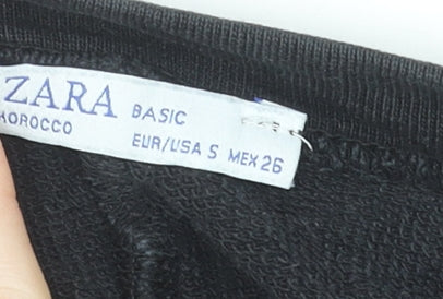 Zara Women Black Basic Cotton Blend 3/4 Sleeve Blouse Size 8