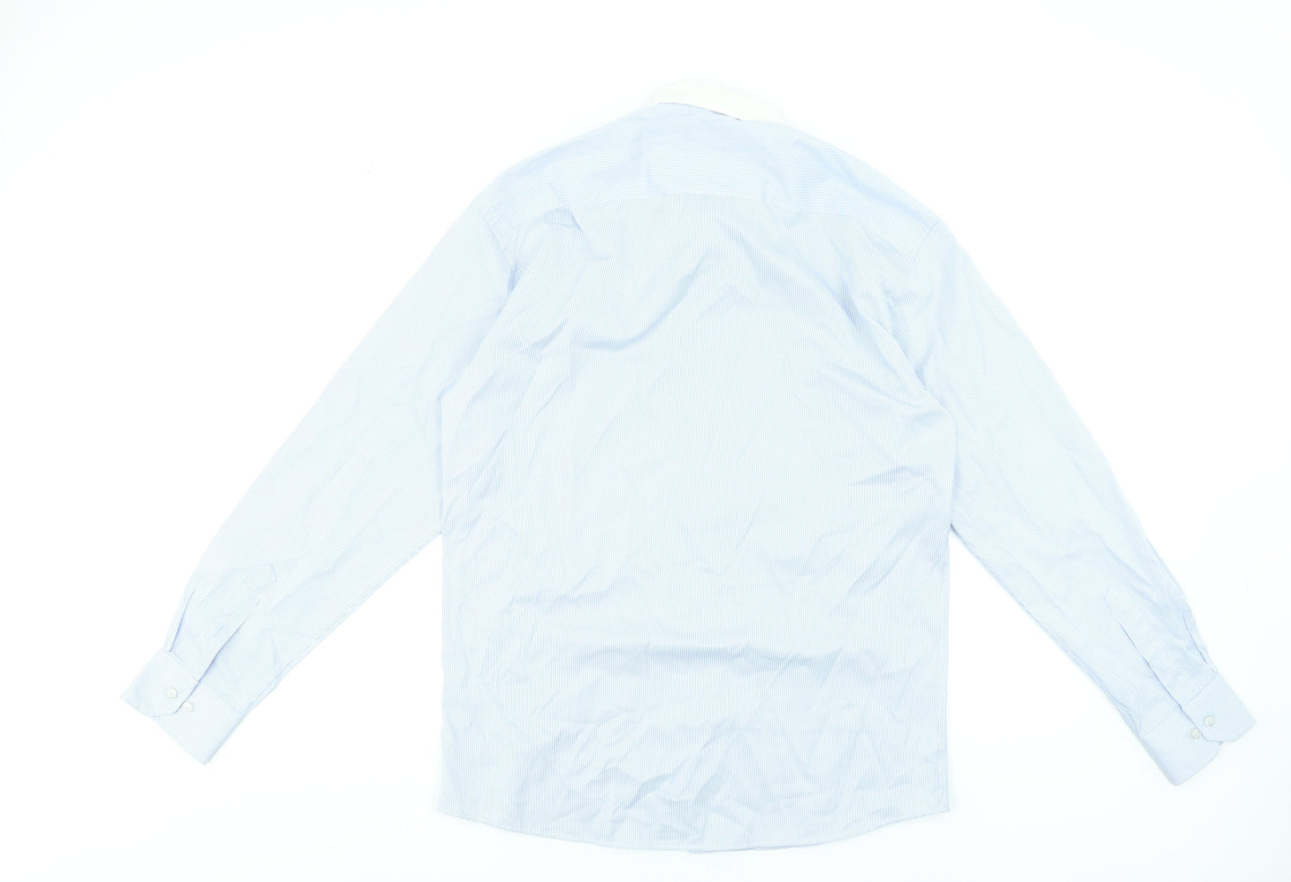 Benetti Luxury Men Blue 16.5 Tapered Long Sleeve Cotton Shirt