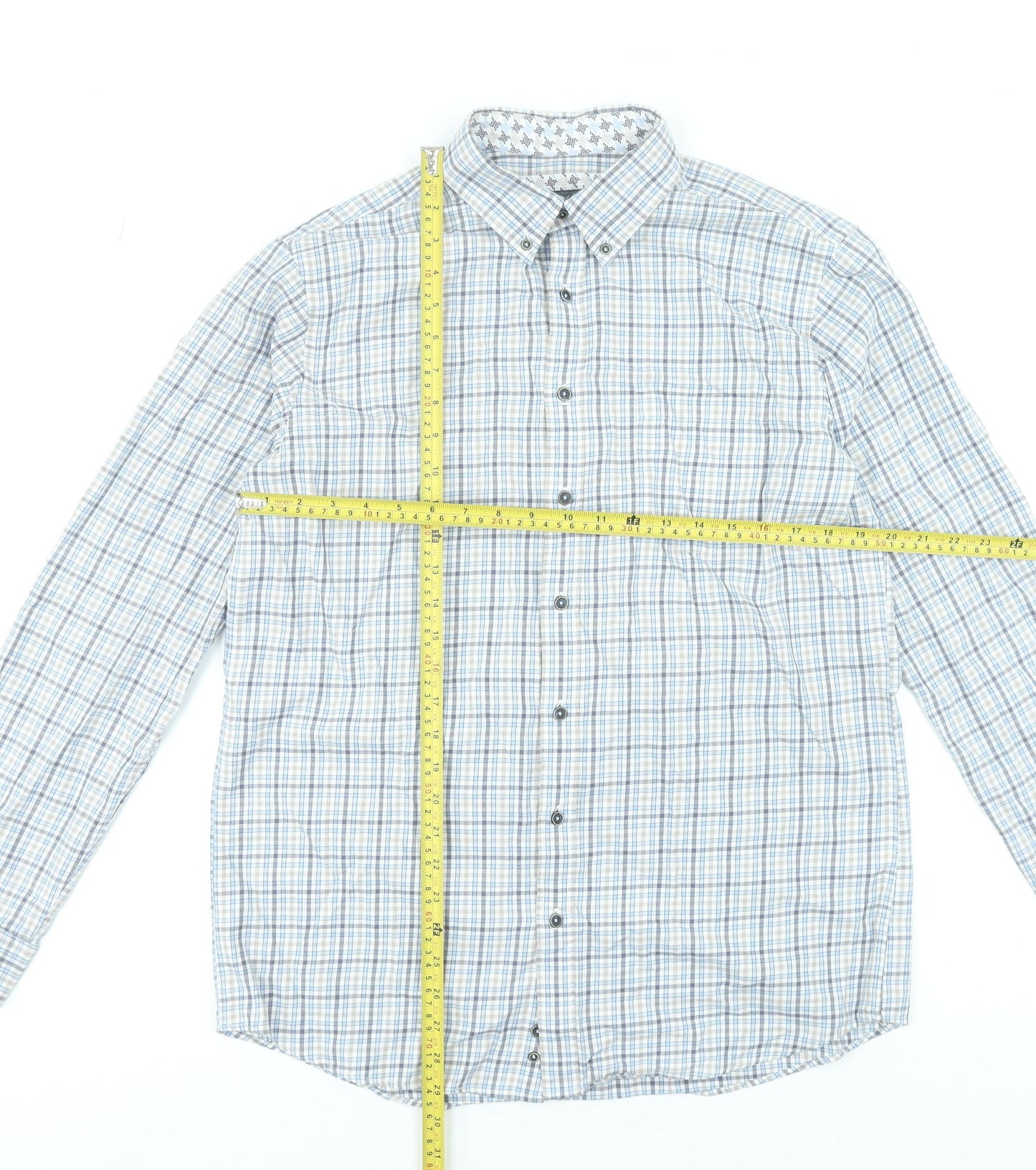 Scotland Blue Men's Blue Check Long Sleeve Cotton Dress Shirt Size 16.5