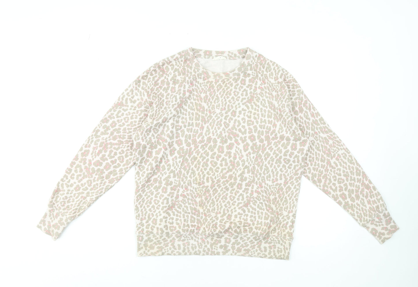 Hush Womens Beige Animal Print Sweatshirt XXS Cotton Crew Neck