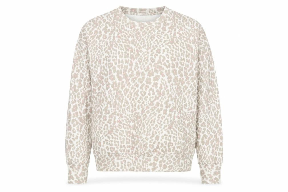 Hush Womens Beige Animal Print Sweatshirt XXS Cotton Crew Neck