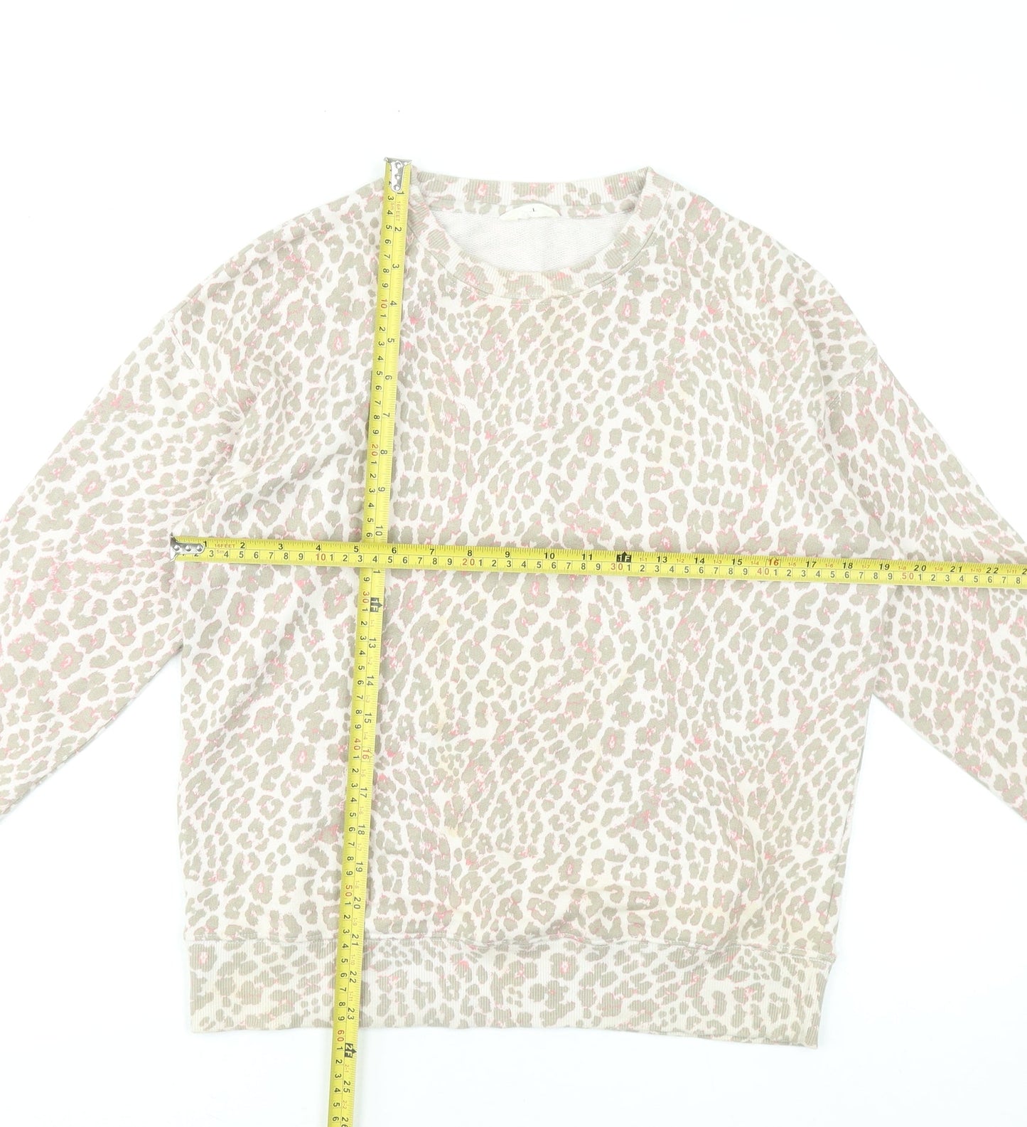 Hush Womens Beige Animal Print Sweatshirt XXS Cotton Crew Neck