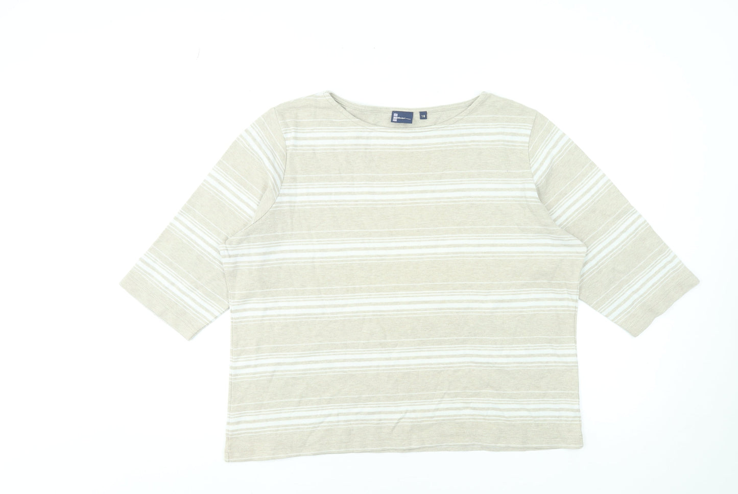 Dash Women’s Beige Striped 3/4 Sleeve Cotton Blend T-Shirt Size 18