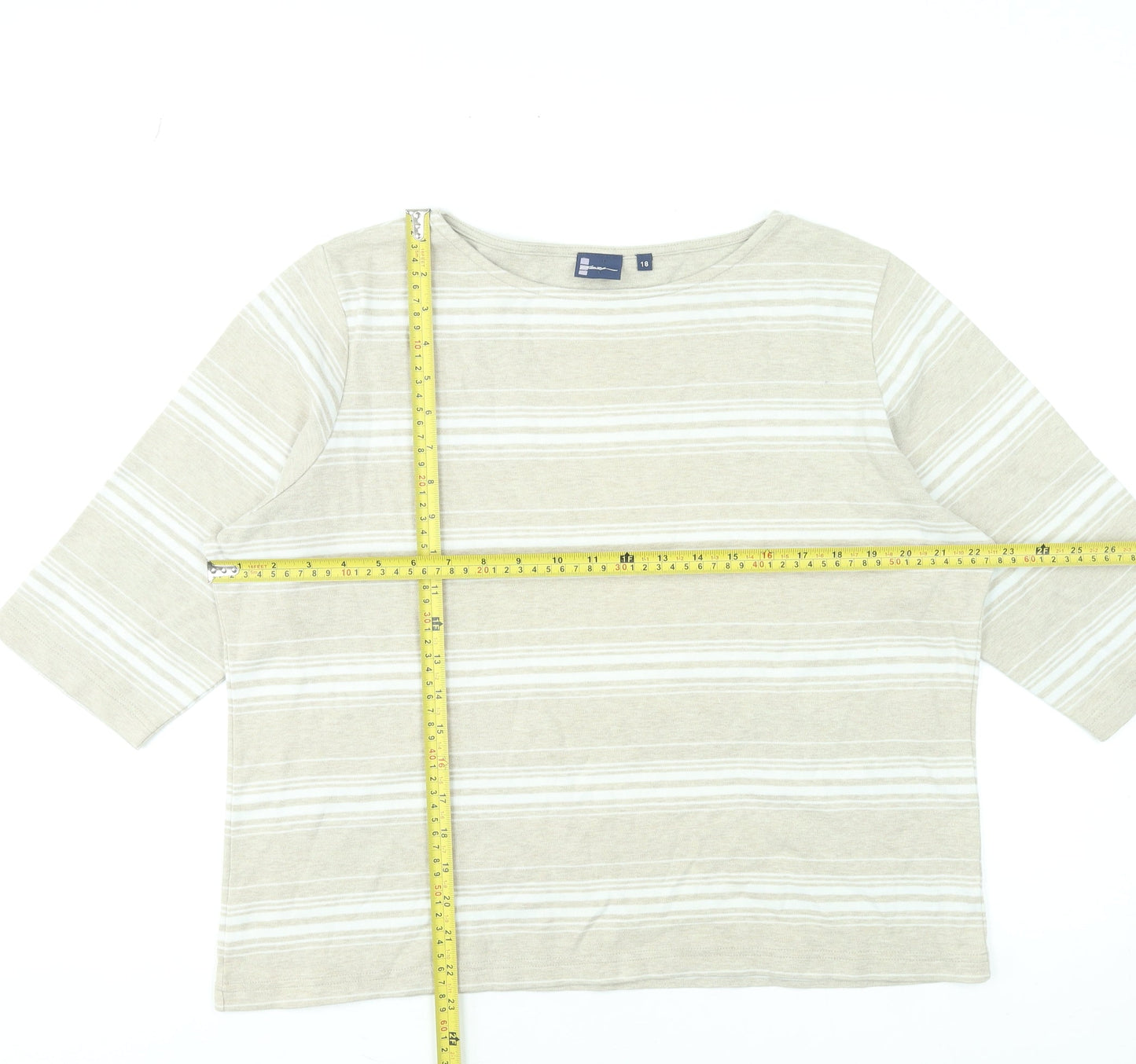 Dash Women’s Beige Striped 3/4 Sleeve Cotton Blend T-Shirt Size 18