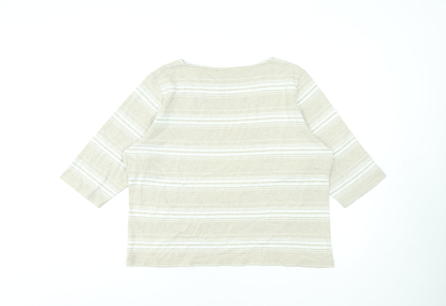 Dash Women’s Beige Striped 3/4 Sleeve Cotton Blend T-Shirt Size 18
