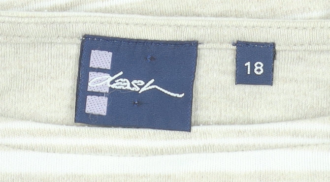 Dash Women’s Beige Striped 3/4 Sleeve Cotton Blend T-Shirt Size 18